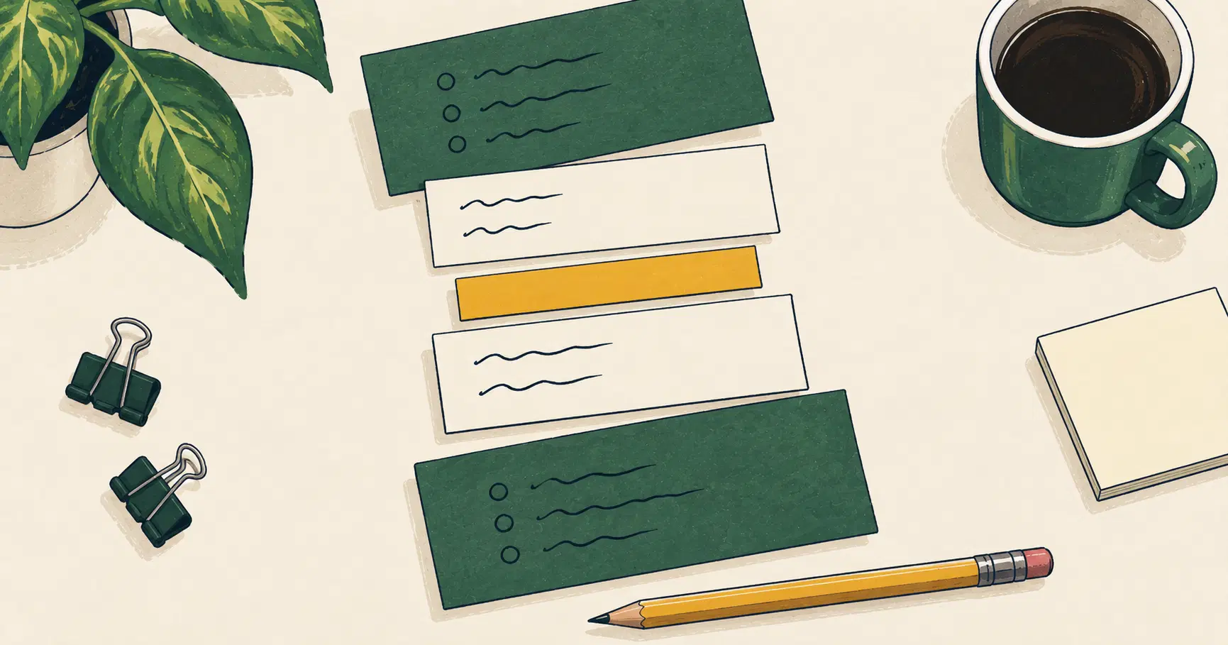 Paper cards arranged as time blocks showing deep work and buffer periods